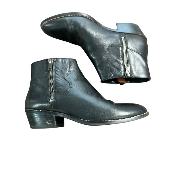 Coach Black Leather Zipped Bootie Metal Logo On Heel Women's Size 6 - Picture 14 of 15